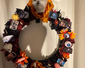 18 Inch Halloween Door Wreath | Horror Movie Icons | Ghost Face, Freddy Krueger & More Scary Décor