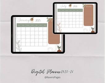 2025-26 Boho Digital Planner: Monthly & Yearly Organizer (PDF)