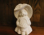 Valentine 39 s ceramic bear holding a basket of flowers, handmade, bisque fired