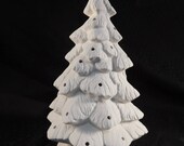 11 inch Ceramic Christmas tree unpainted bisque with stand and peg lights