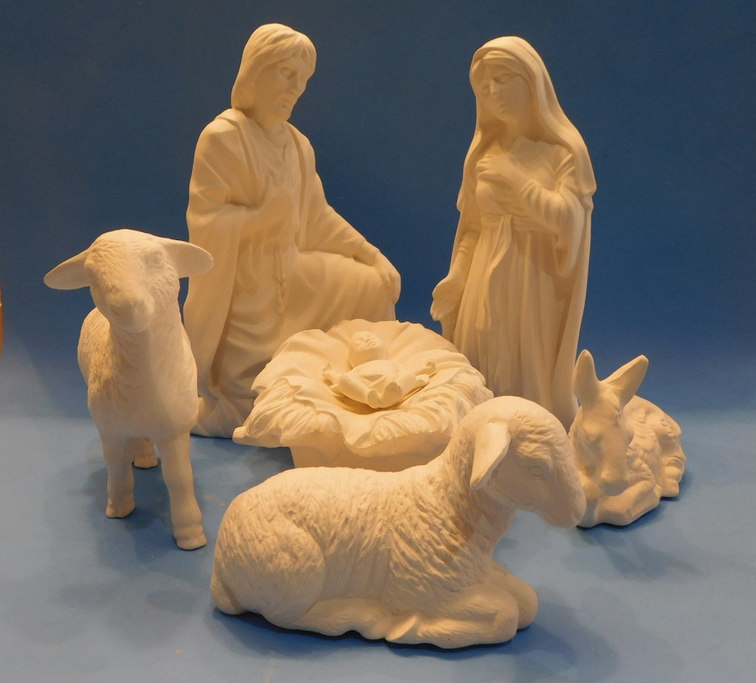 Christmas Ceramic Bisque NATIVITY SET 7 Piece Unpainted Etsy