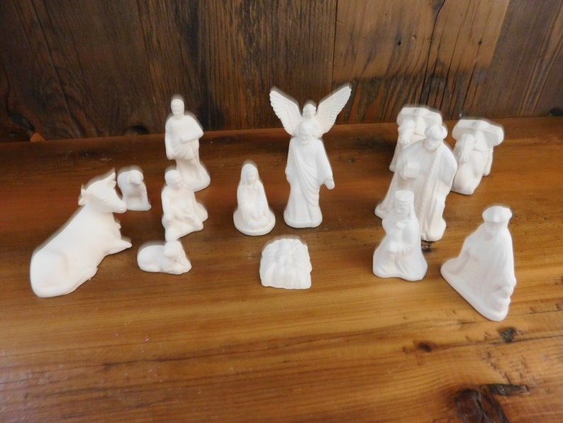 Christmas Ceramic bisque NATIVITY SET 14 piece unpainted Etsy