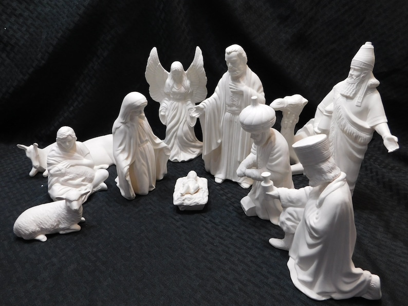 Christmas Ceramic Bisque NATIVITY SET 13 Piece Unpainted Etsy