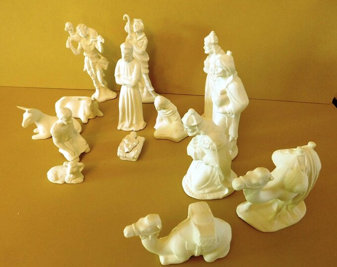 Christmas, Ceramic Bisque, NATIVITY SET, 15 Piece, Unpainted, Handmade