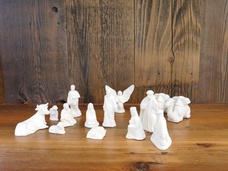 Christmas Ceramic bisque NATIVITY SET 14 piece unpainted Etsy