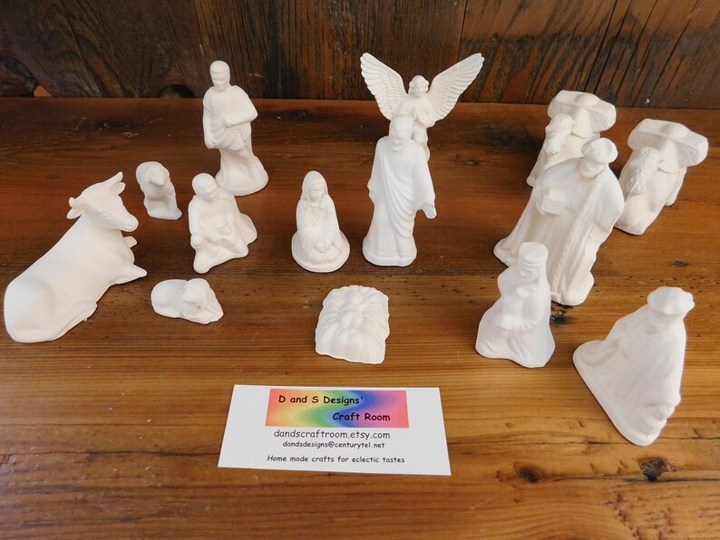 Christmas Ceramic bisque NATIVITY SET 14 piece unpainted Etsy