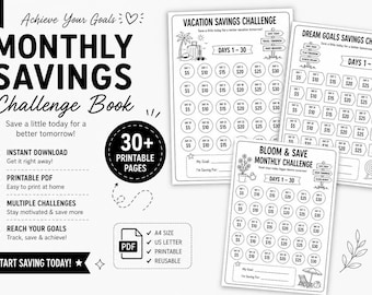 Monthly Saving Challenge Planner | Printable PDF Digital Download