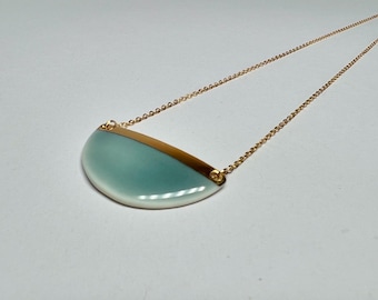 Gold galaxy on slate grey half moon porcelain necklace