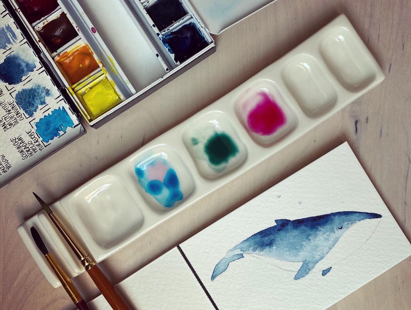 Weiße Aquarell Palette - Keramik Farbpalette Set 3-teilig