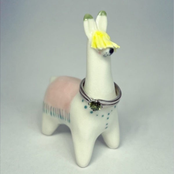 Ceramic llama pink ring holder totem