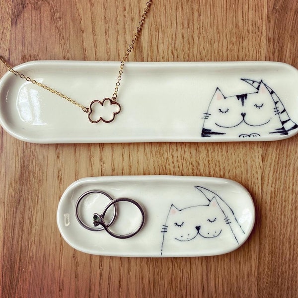 Long thin Cat trinket ring dish