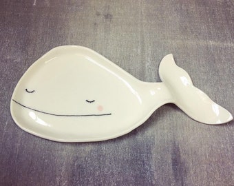 Smiling large Whale Spoon Rest Trinket dish Made From Porcelain