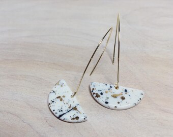 Ceramic gold and white inverse galaxy porcelain earring hooks