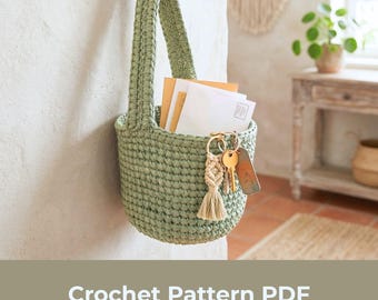 Hanging Basket Crochet Pattern Home Accessory Crochet Easy Basket Nursery Decor Storage Organizer Gift Basket With Handle PDF Download