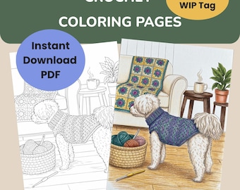 Gift for Crocheter Birthday Present Adult Coloring Pages Png Printable Book Digital Download Art Craft Room Scene Illustration Pdf Yarn
