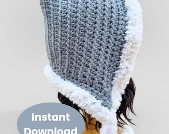 Trendy Crochet Hood Pattern Faux Fur Bonnet with Ties Winter Accessory Pdf Download Hooded Scarf Tutorial Advanced Beginner Yarn Project