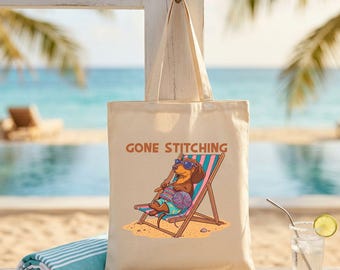 Knitting Project Bag Canvas Tote Craft Storage Yarn Organizer Knitter Gift Dachshund Mom Present Funny Crochet Enthusiast Gift