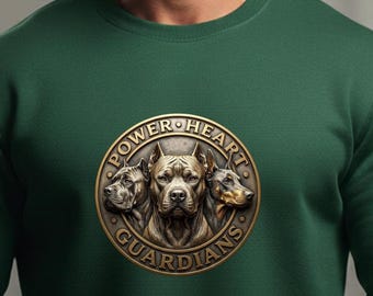 Guardian Dog Emblem Crewneck Sweatshirt | Vintage Canine Medallion Art, Unisex Dog Lover Gift