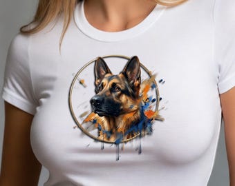 German Shepherd Realistic Dog Art T-Shirt, Artistic Pet Portrait Tee