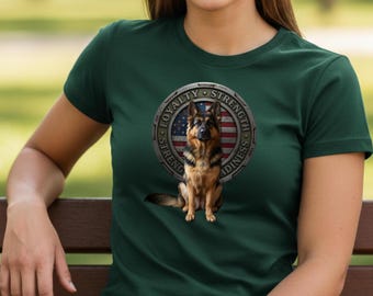 German Shepherd Guardian T-Shirt, Loyalty Strength Dog Shirt, Patriotic Shepherd Tee