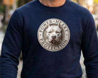 Pit Bull Guardian Emblem Sweatshirt | Vintage Dog Medallion Crewneck, Loyal Protector Breed Apparel