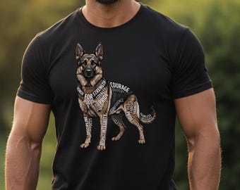 German Shepherd Typographic T Shirt | Unisex Working Dog Art Tee, Gift for K9 Handlers