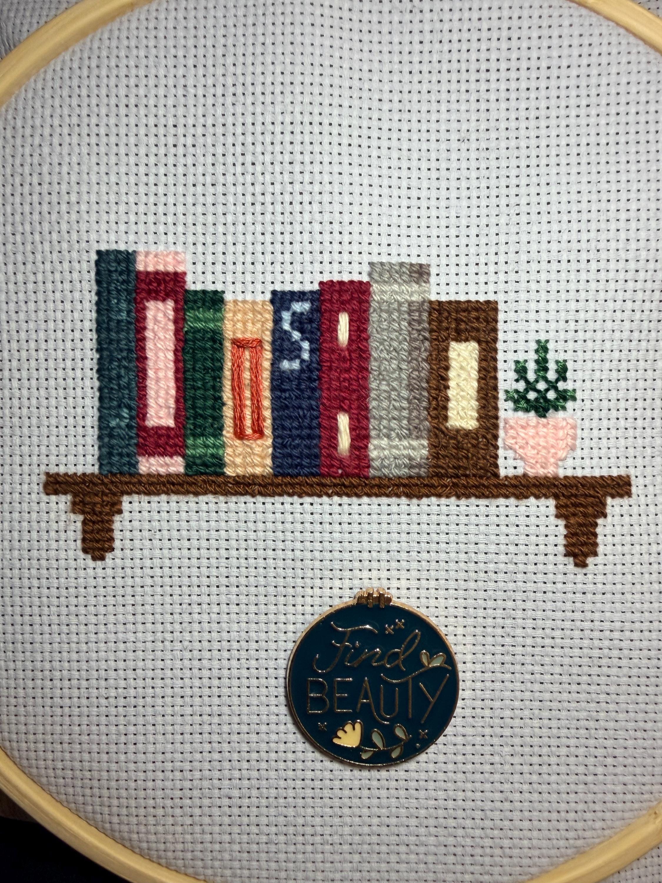 Modern Bookshelf Cross Stitch Pattern - Cozy Book Lover Design ...