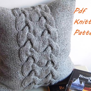 PDF Knitting Pattern, Cable knit pillow cover BACKBONE, 16 x 16, button image 1