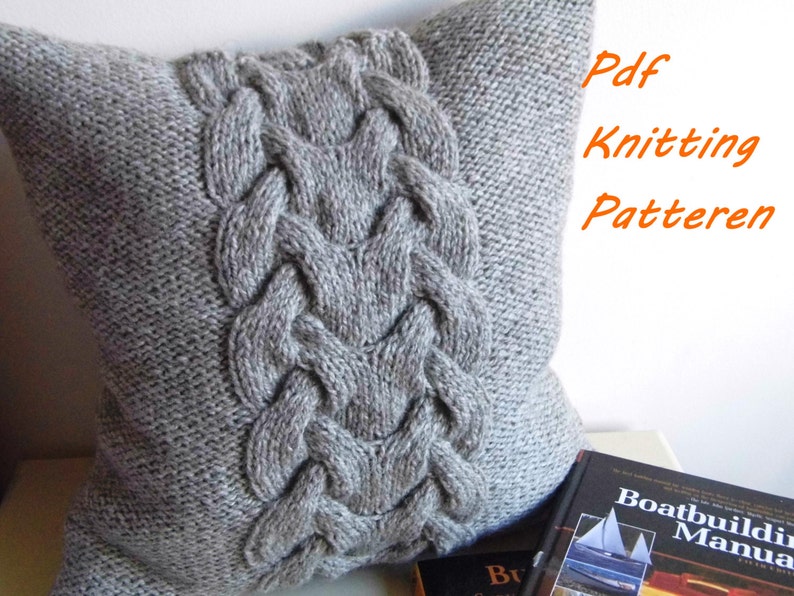 PDF Knitting Pattern, Cable Knit Pillow Cover BACKBONE, 16 X 16, Button