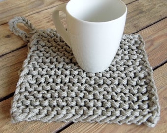 PDF KNITTING PATTERN easy knit rope potholder, big stitches knitting.