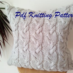 PDF KNITTING PATTERN, Cable knit aran pillow cushion cover Wavy cables, 18'' x 18'', button image 1