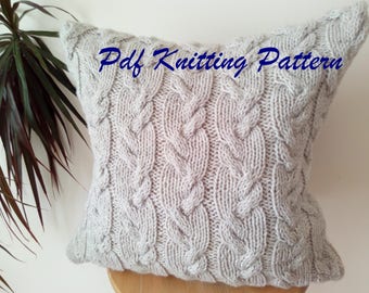 PDF KNITTING PATTERN, Cable knit aran pillow cushion cover Wavy cables, 18'' x 18'', button