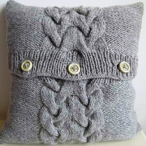 PDF Knitting Pattern, Cable knit pillow cover BACKBONE, 16 x 16, button image 3