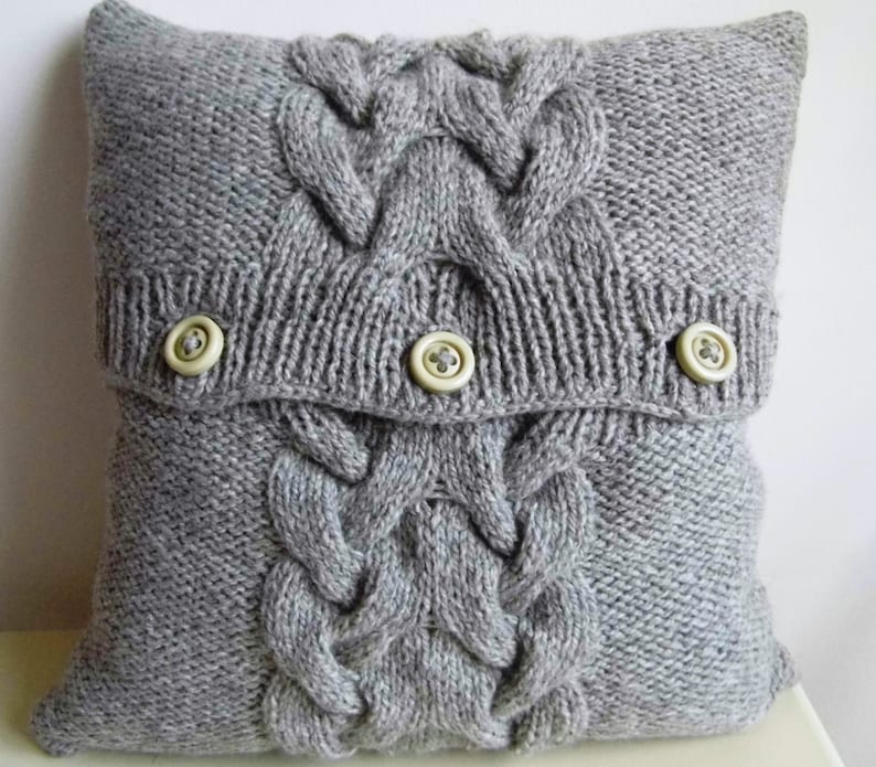 PDF Knitting Pattern, Cable knit pillow cover BACKBONE, 16 x 16, button image 3