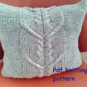 PDF KNITTING PATTERN, Aran Cable knit pillow cover, 14 x 14