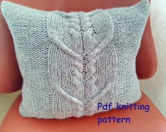 PDF KNITTING PATTERN, Aran Cable knit pillow cover, 14 x 14