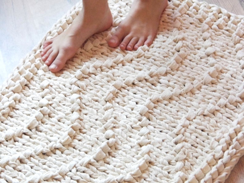 Wave Chunky Soft Natural Cotton Hand Knit Rope Rug Rectangular Etsy