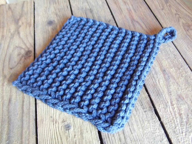 Chunky Potholder Table Mat Hand knitted in Gray 100 Cotton Etsy