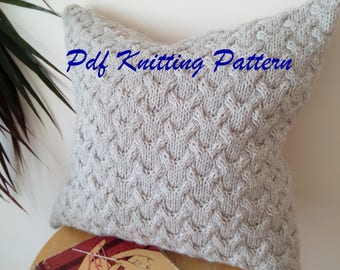 PDF KNITTING PATTERN, Cable knit pillow cover Fly cables fly, 18'' x 18'', button