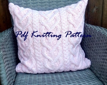 PDF KNITTING PATTERN, Cable knit aran pillow cushion cover  Cabled heart chain pillow, buttons