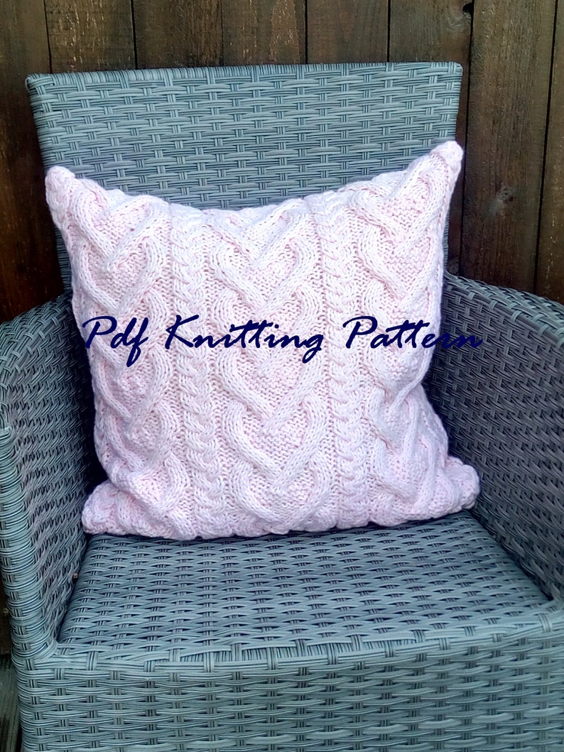 PDF KNITTING PATTERN, Cable Knit Aran Pillow Cushion Cover Cabled Heart ...