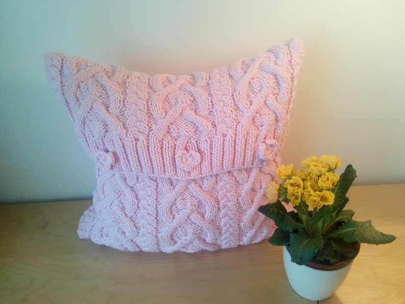 PDF KNITTING PATTERN, Cable Knit Aran Pillow Cushion Cover Cabled Heart ...