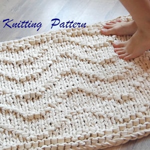 Rug knitting pattern PDF, Waves. Beginners bath mat knitting pattern.