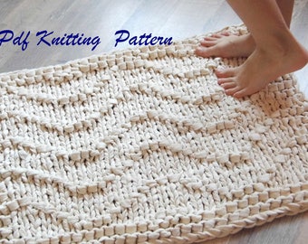 Rug knitting pattern PDF, Waves. Beginners bath mat knitting pattern.