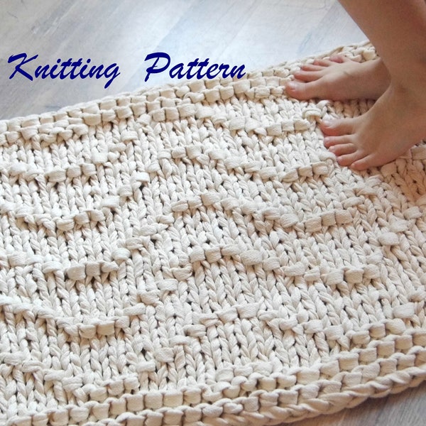 Rug knitting pattern PDF, Waves. Beginners bath mat knitting pattern.