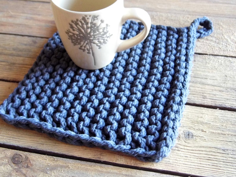 Chunky Potholder Table Mat Hand knitted in Gray 100 Cotton Etsy