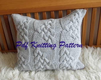 PDF Knitting Pattern, Cable knit pillow cover No.1, 20 x 20, button