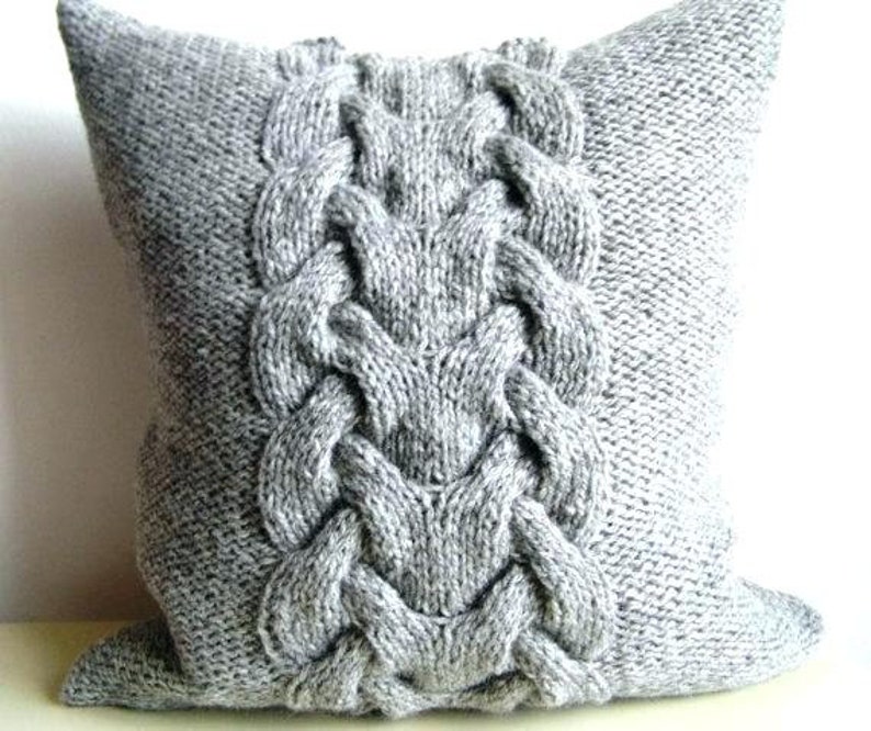 PDF Knitting Pattern, Cable knit pillow cover BACKBONE, 16 x 16, button image 2