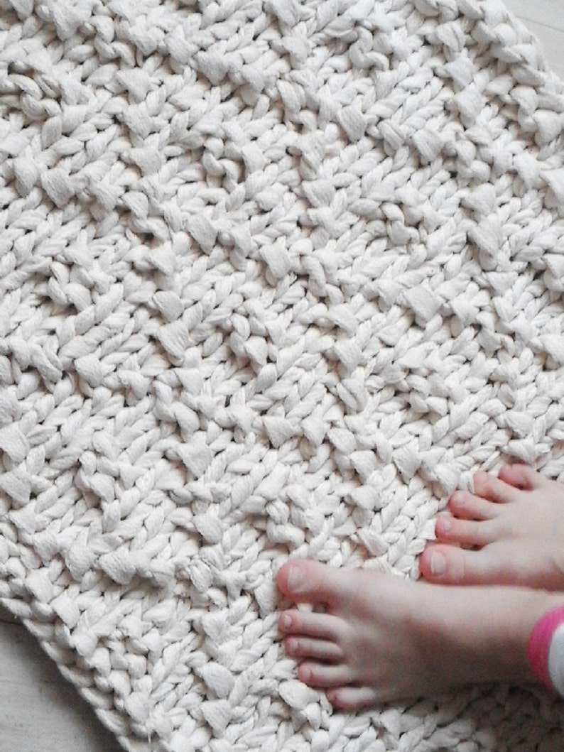 Hand Knit Rope Rug Rectangular Chunky Soft Natural Cotton Big Etsy