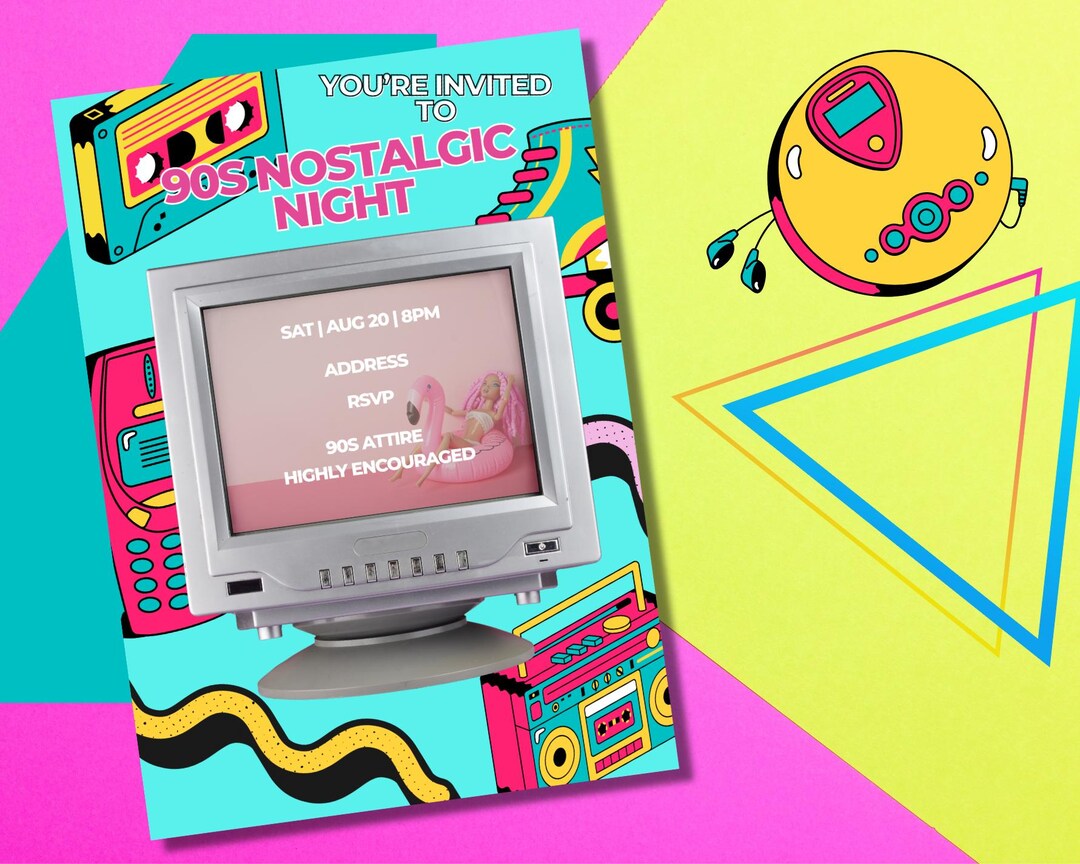 Nostalgic 90s Night Party Invitation, Retro Theme, Colourful, Iconic ...